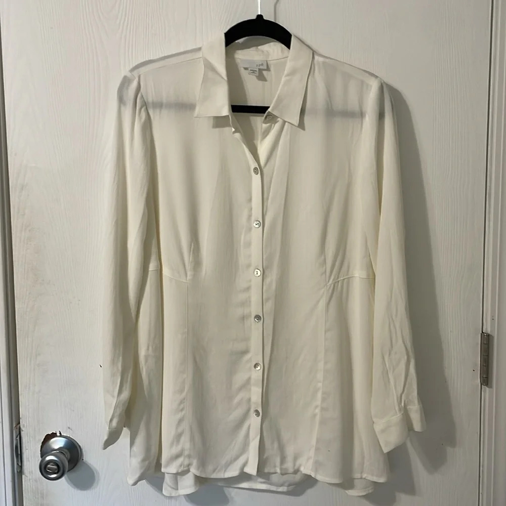 J. Jill off white sheer button down shirt size medium petite